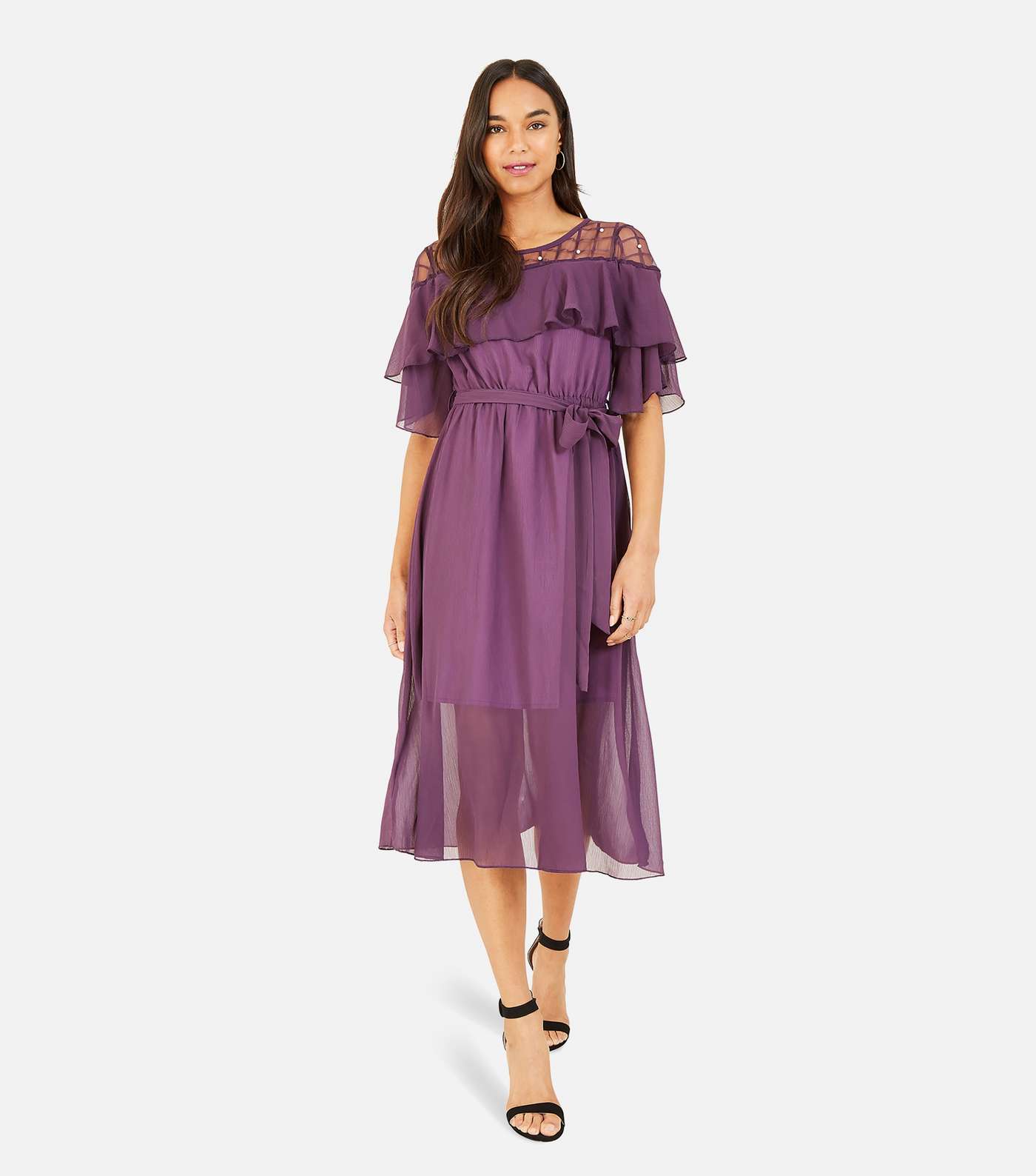 Yumi Purple Chiffon Frill Midi Dress