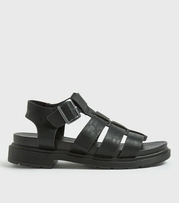 girls black buckle chunky gladiator sandals