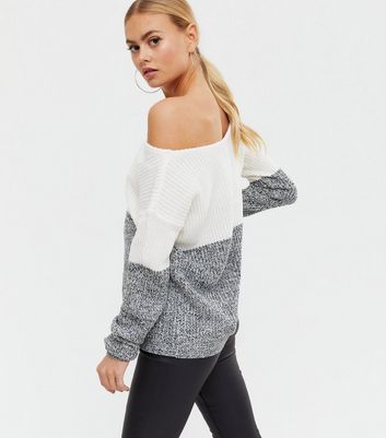 Ax Paris Grey Colour Block Off Shoulder Jumper New Look