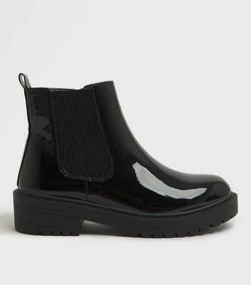 shop for Black Patent Chunky Chelsea Boots New Look Vegan at Shopo