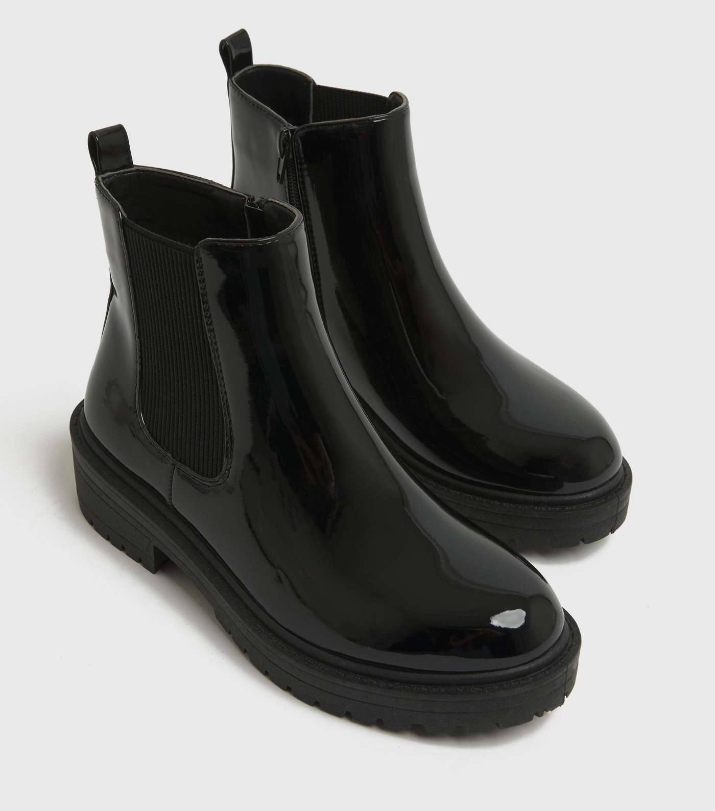 Black Patent Chunky Chelsea Boots Image 3