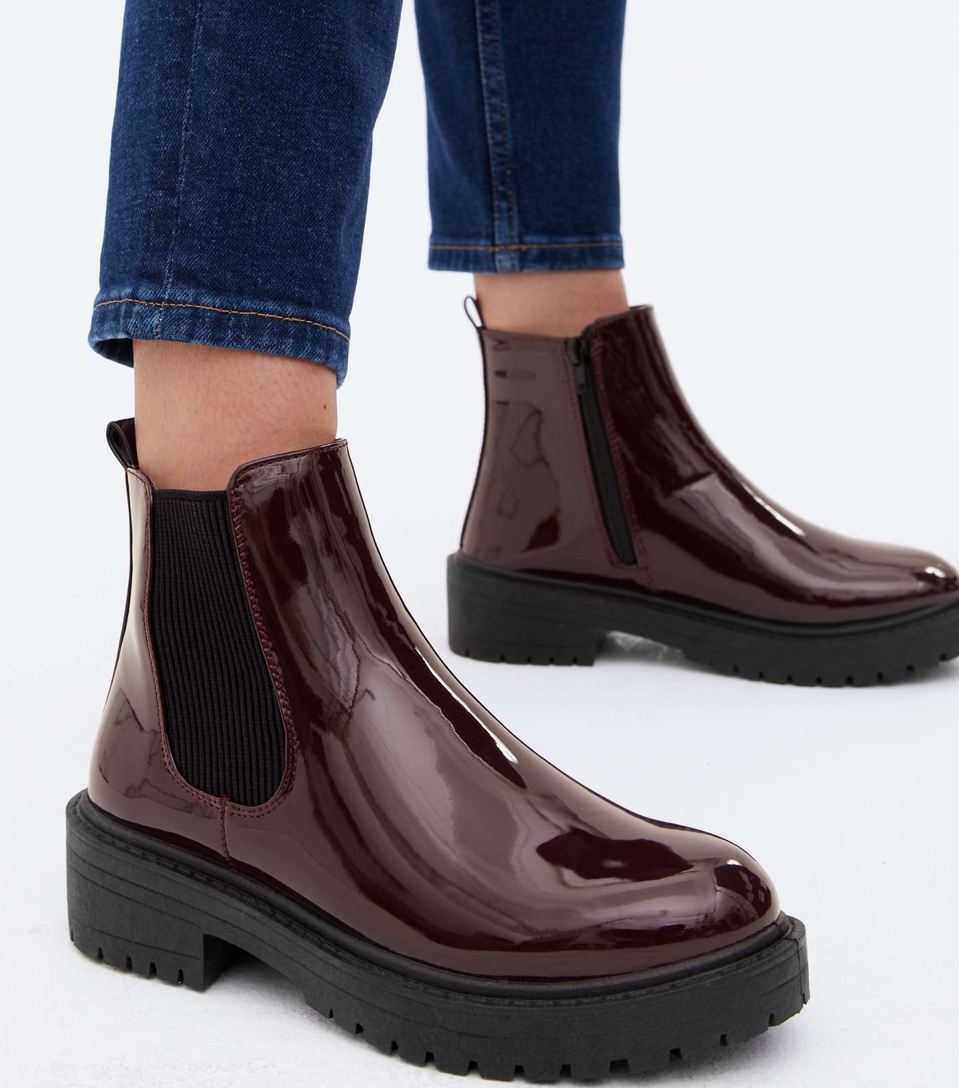 Dark Red Patent Chunky Chelsea Boots Image 2