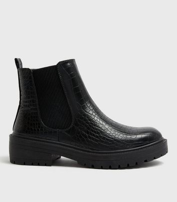 Black Faux Croc Chunky Chelsea Boots New Look Vegan