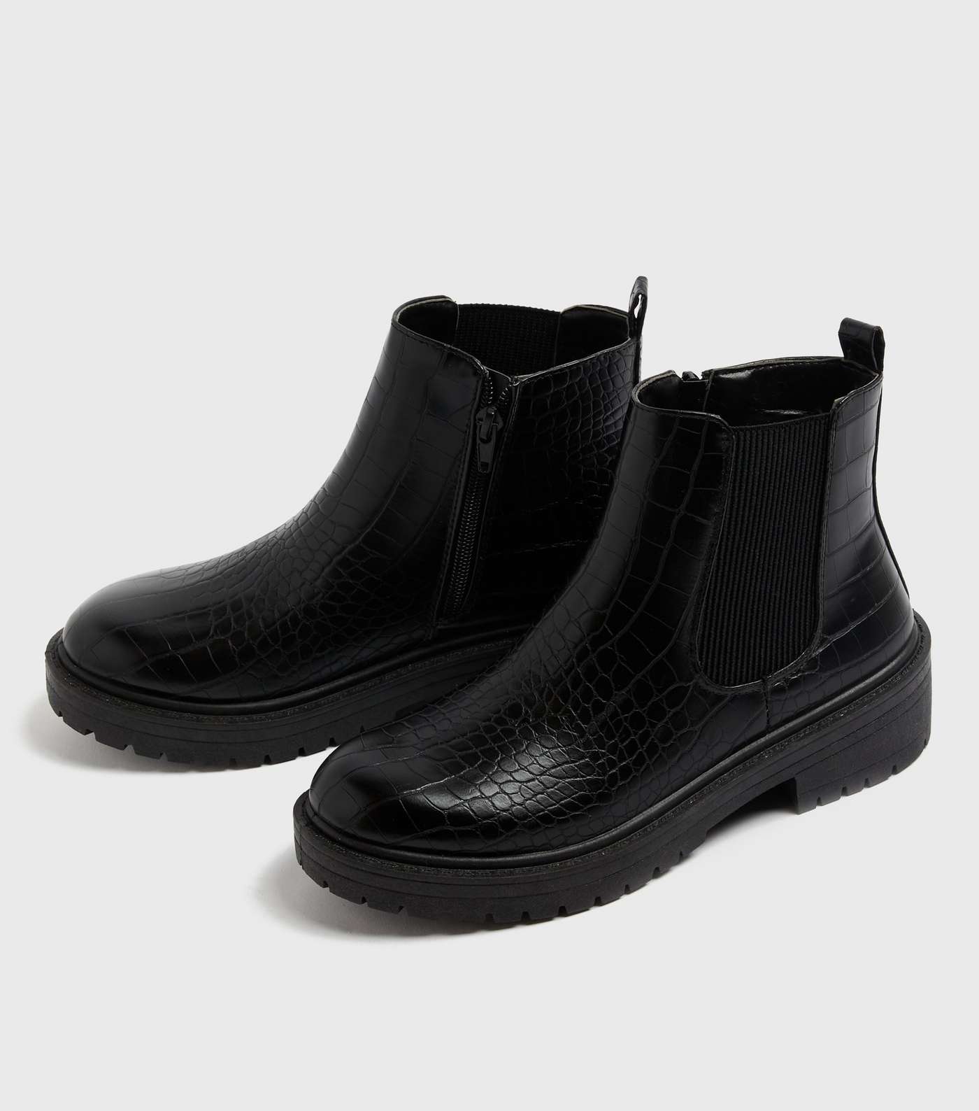 Black Faux Croc Chunky Chelsea Boots Image 3