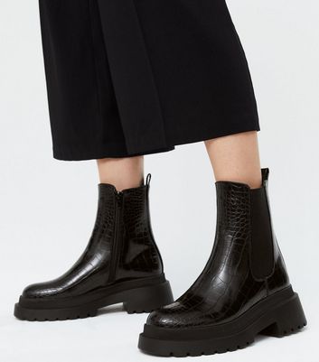 black faux croc chelsea boots