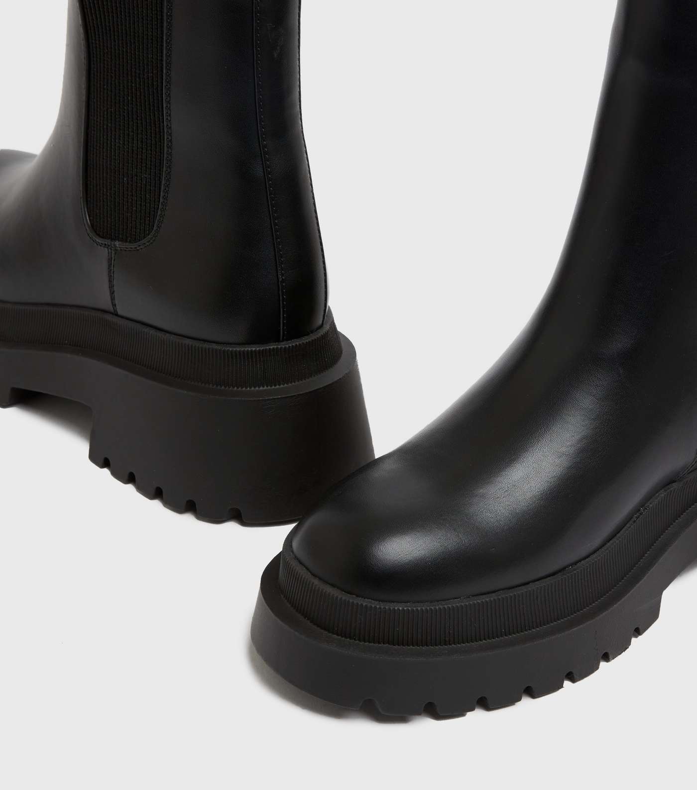 Black Leather-Look High Ankle Chelsea Boots Image 4