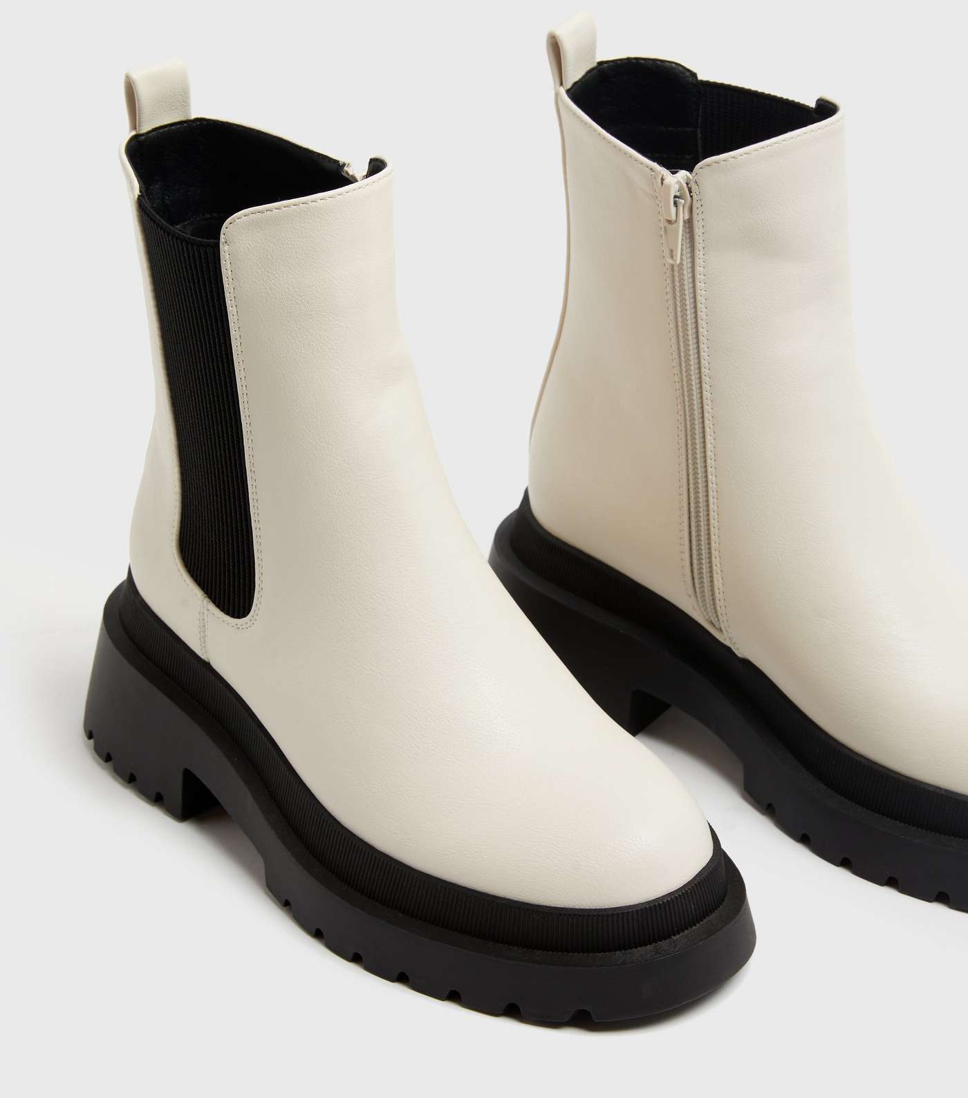 Off White Leather-Look High Ankle Chelsea Boots Image 3