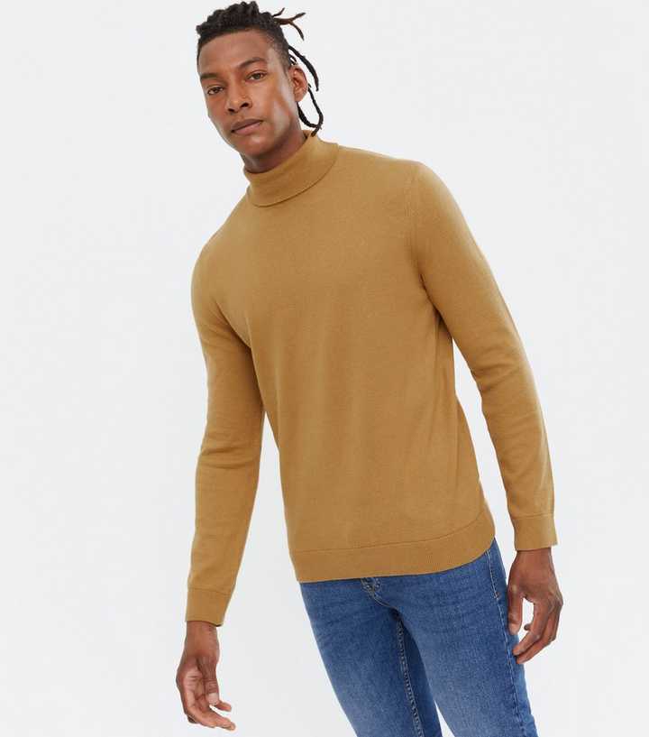 tan roll neck jumper