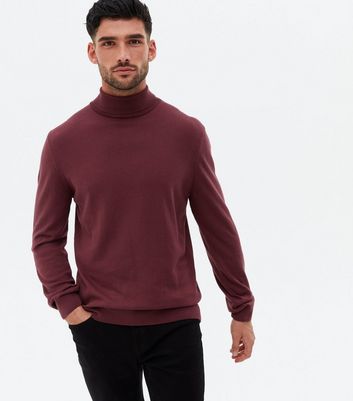 burgundy roll neck jumper mens