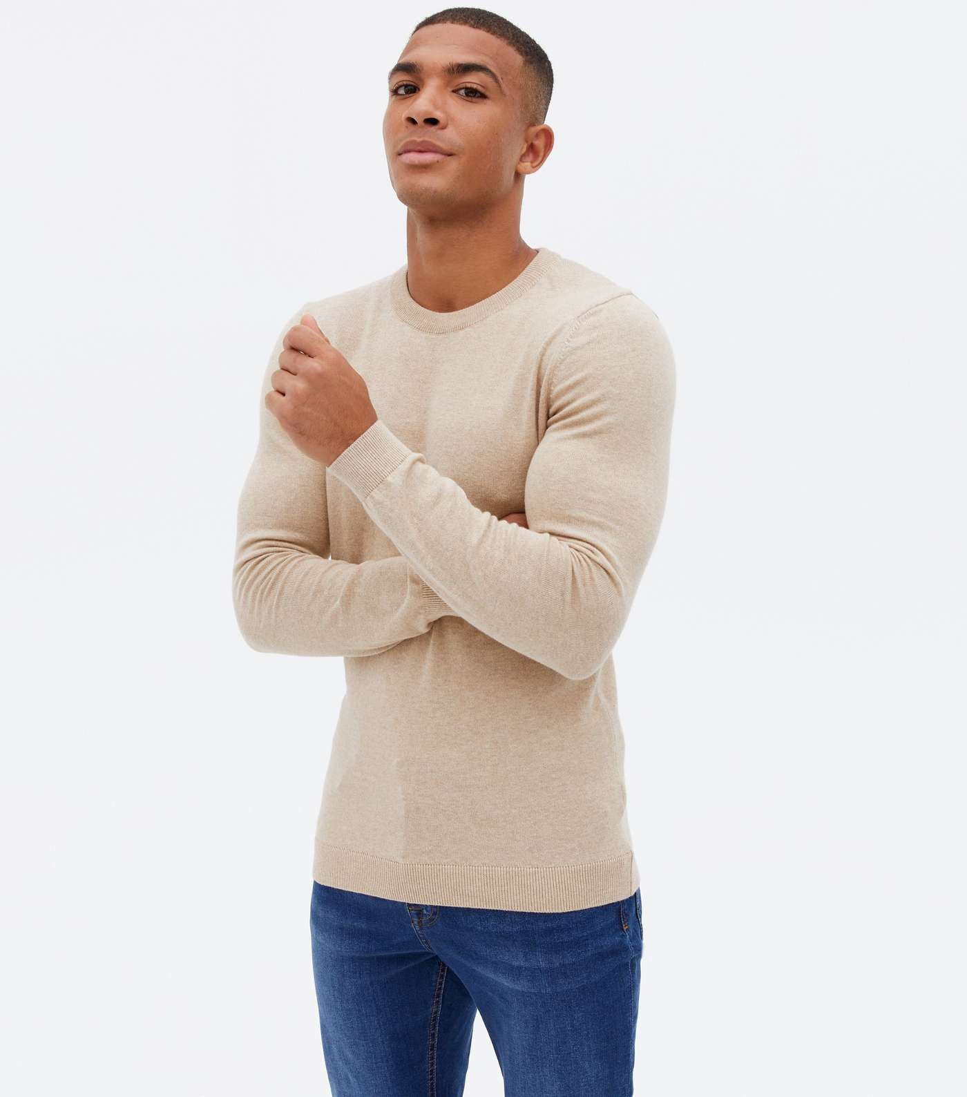 Off White Fine Knit Muscle Fit Crew Jumper