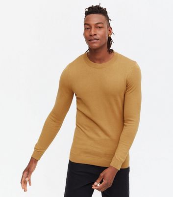 Camel Fine Knit Muscle Fit Crew Jumper 