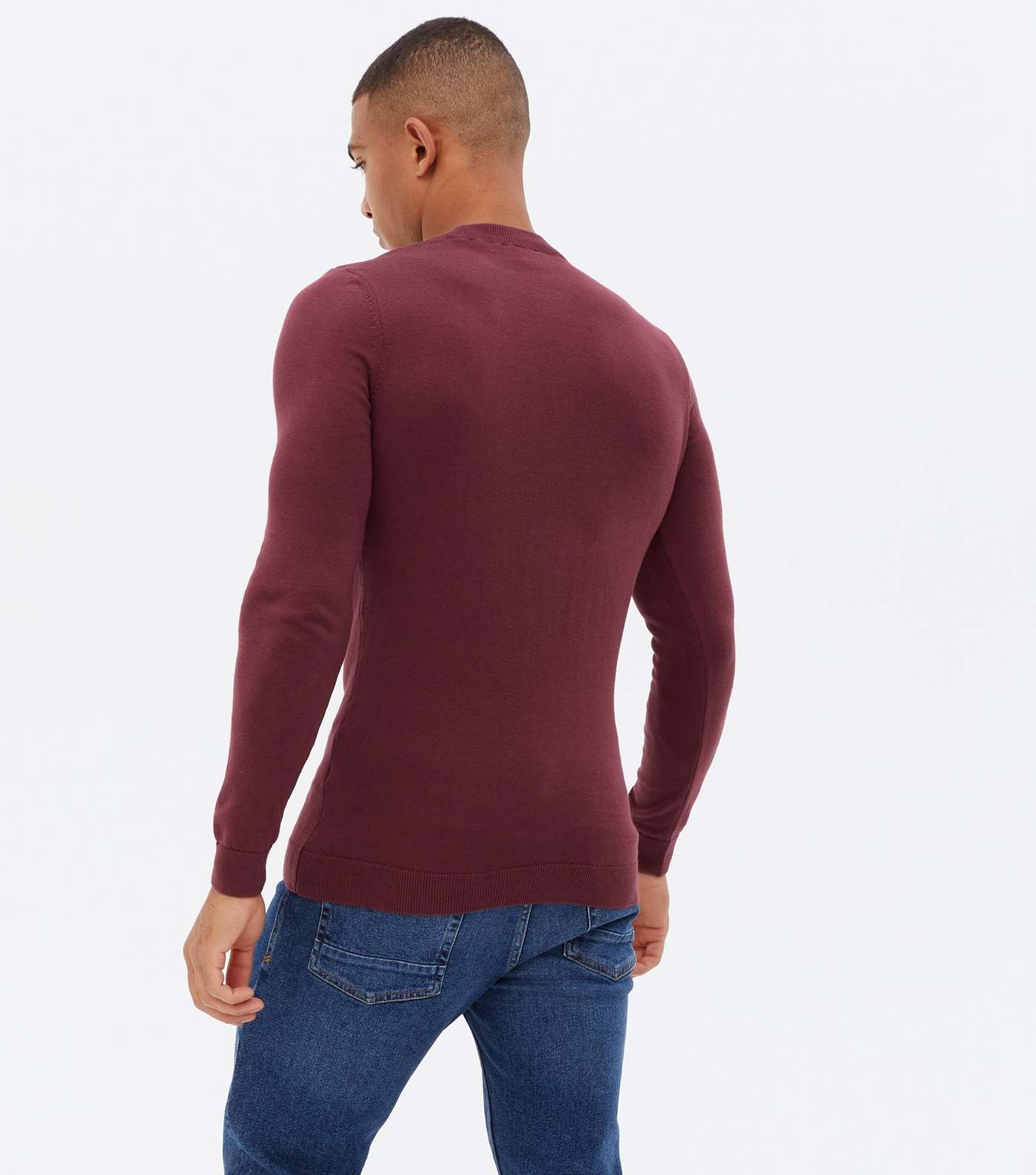 Burgundy Fine Knit Muscle Fit Crew Jumper Image 4