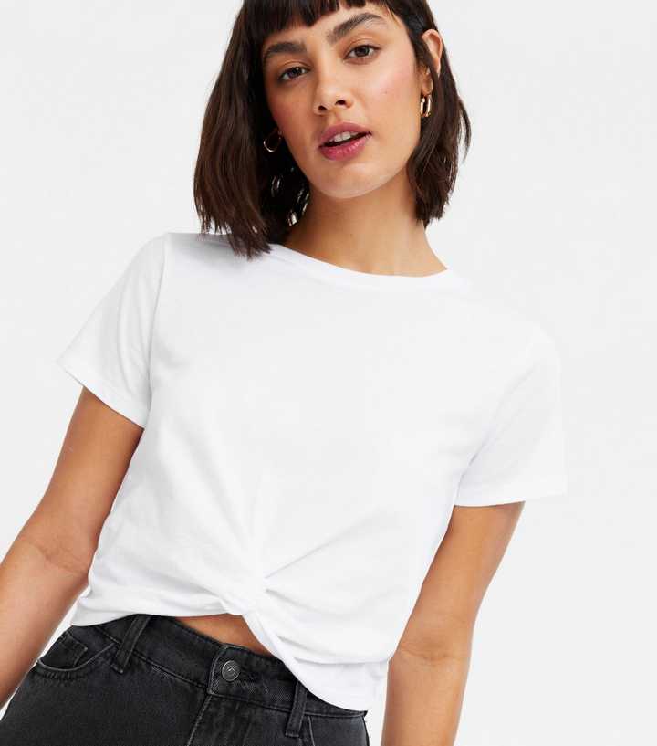 white twist front tee