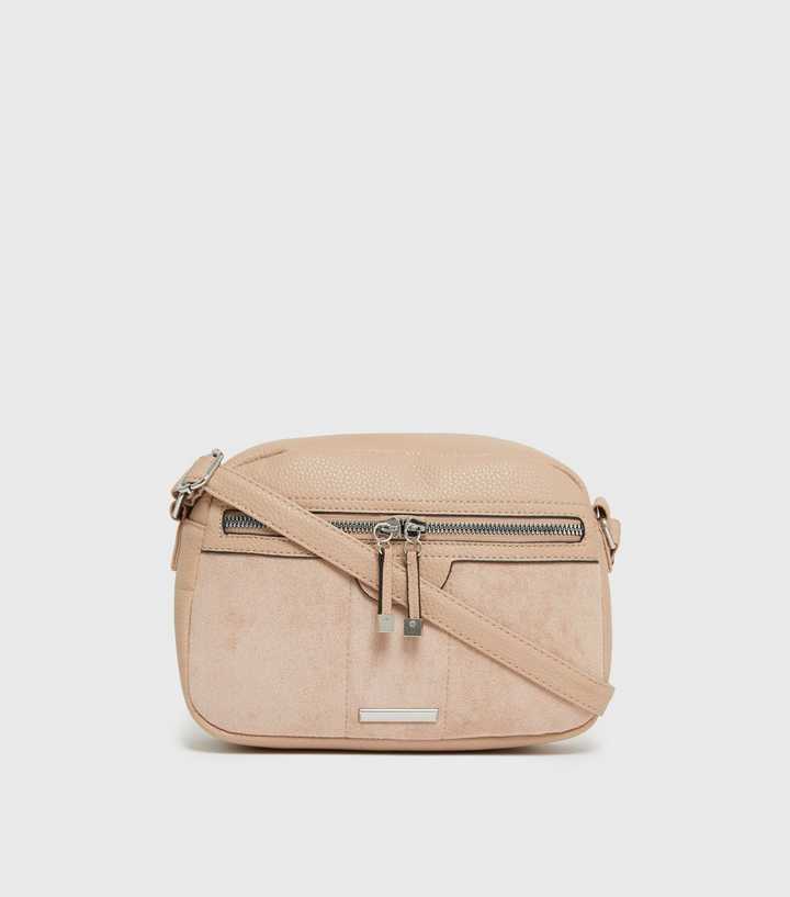 Cream Suedette Panel Cross Body Bag