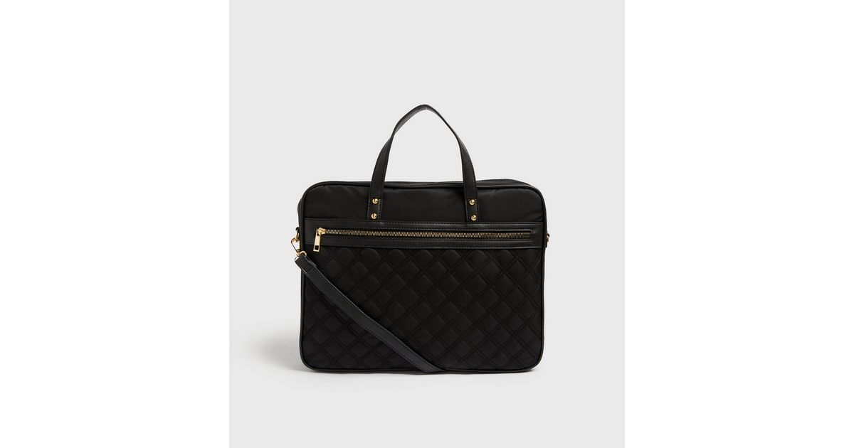 Black Quilted Laptop Bag New Look