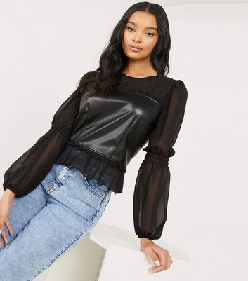 QUIZ Black Leather-Look Corset Top | New Look