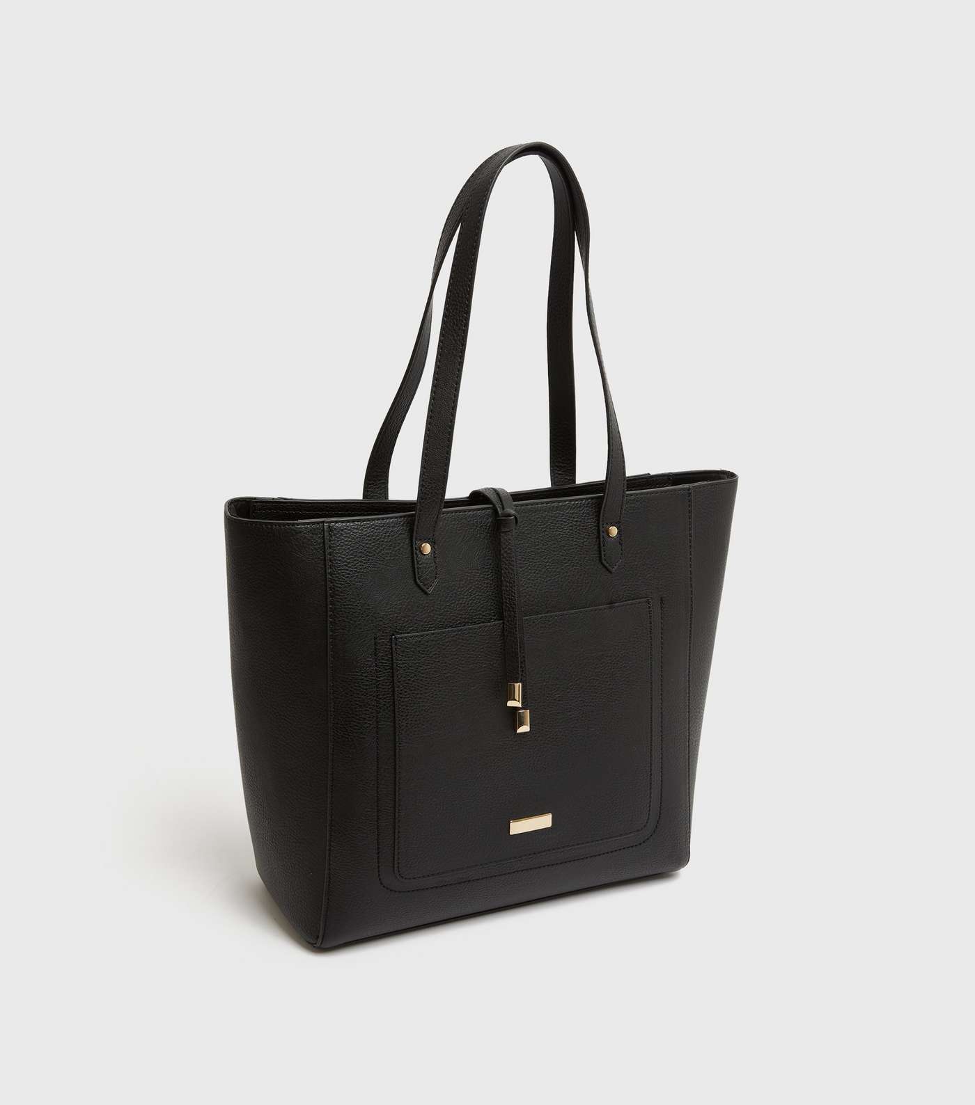 Black Leather-Look Tassel Trim Tote Bag Image 3
