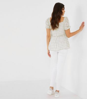 Quiz White Gingham Square Neck Tiered Top New Look