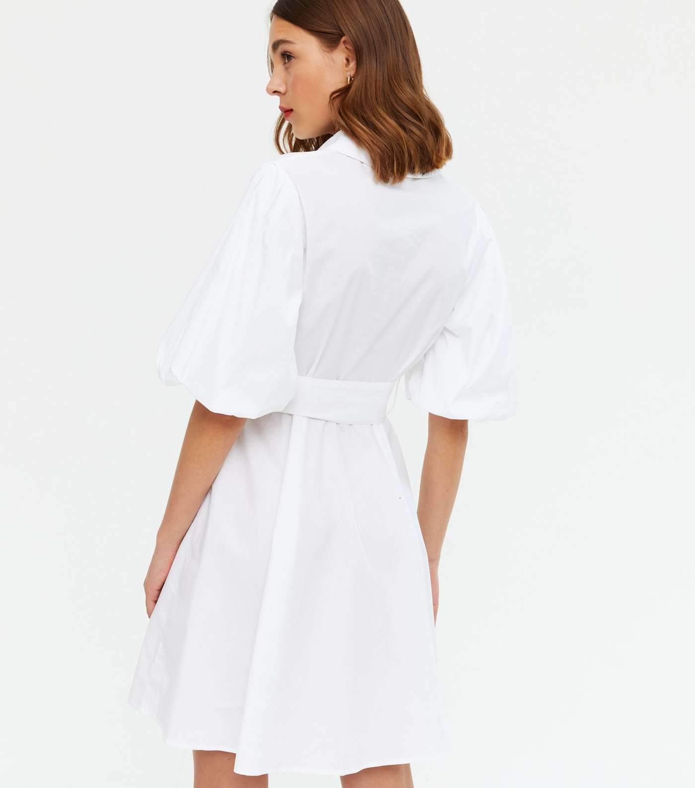 QUIZ White Belted Puff Sleeve Shirt Dress Image 4