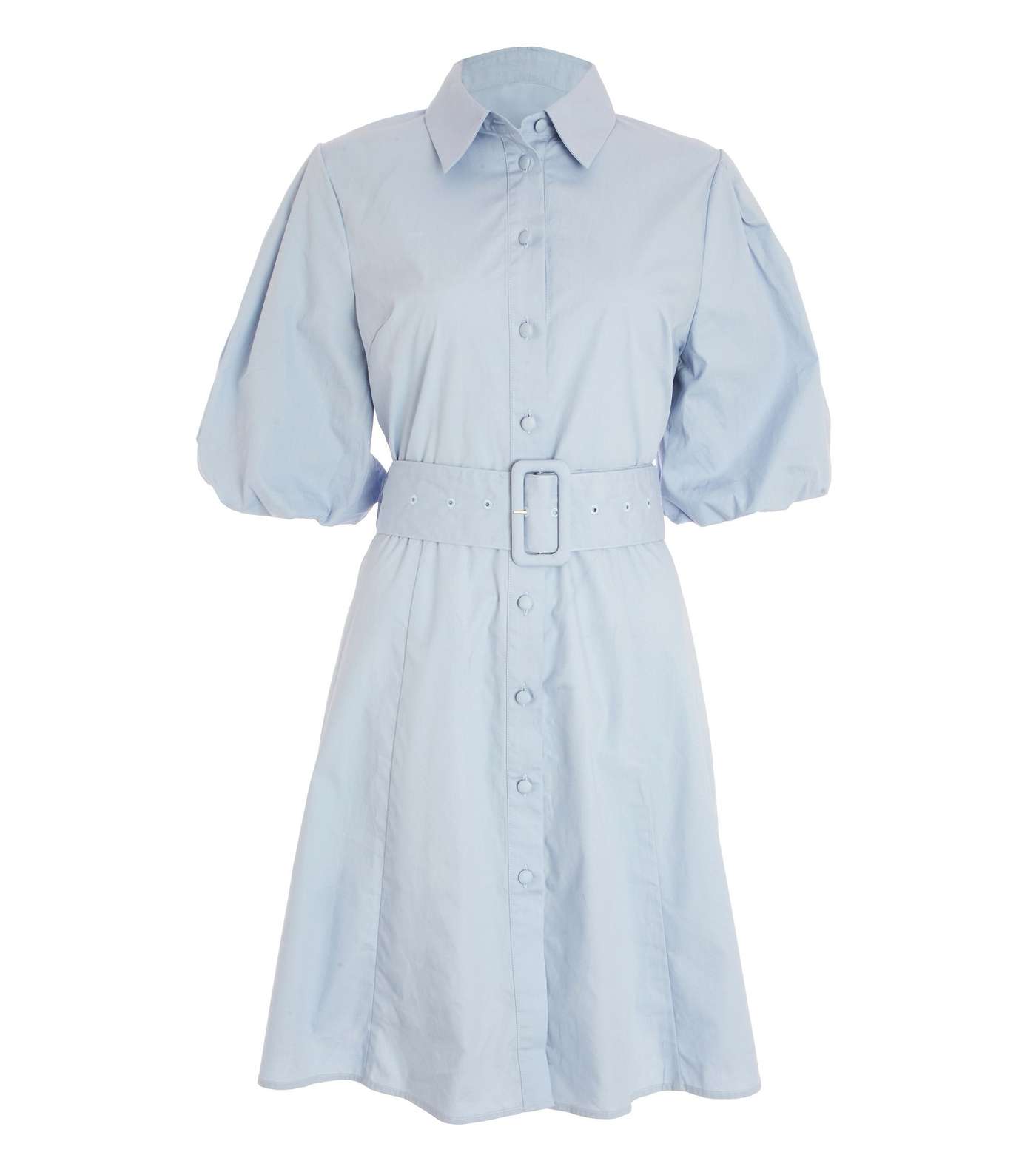 QUIZ Blue Belted Puff Sleeve Shirt Dress Image 4