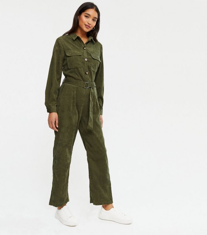 Pink Vanilla Khaki Cord Button Up Boilersuit New Look