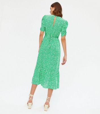 green ditsy wrap dress Big sale - OFF 73%
