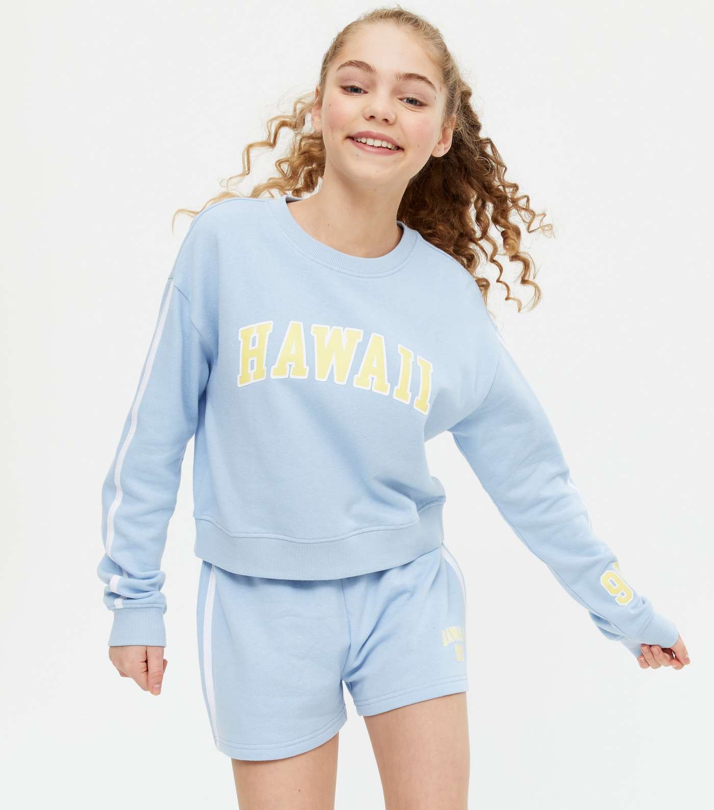 Girls Pale Blue Hawaii Logo Sweatshirt and Shorts Set
