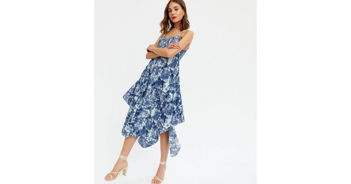 Blue Vanilla Bright Blue Tie Dye Hanky Hem Midi Dress | New Look