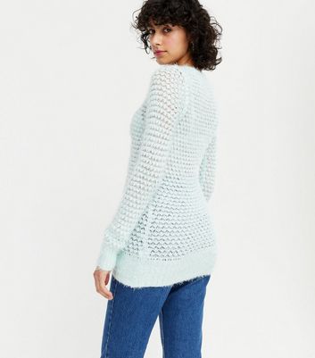 Sunshine Soul Light Green Fluffy Mesh Knit Jumper | New Look