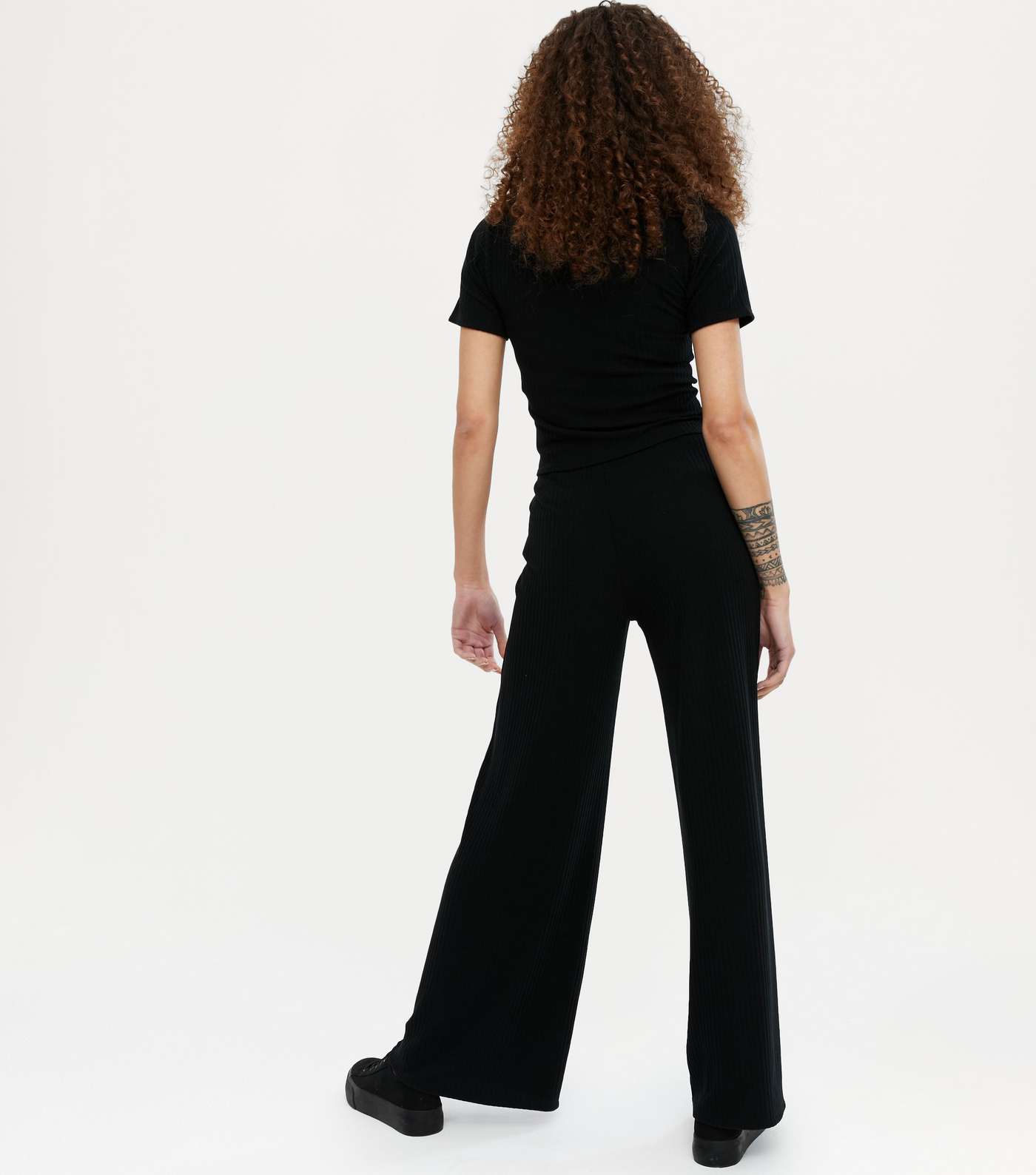 Petite Black Ribbed Ruched Top and Trousers Set Image 4