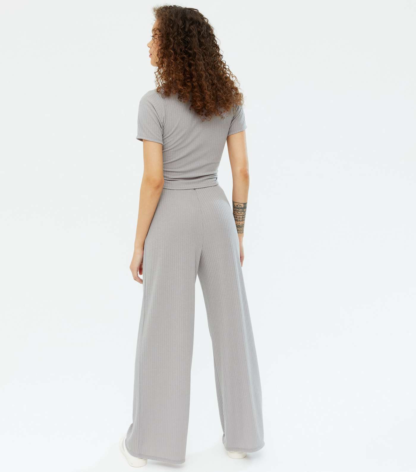 Petite Grey Ribbed Ruched Top and Trousers Set Image 4