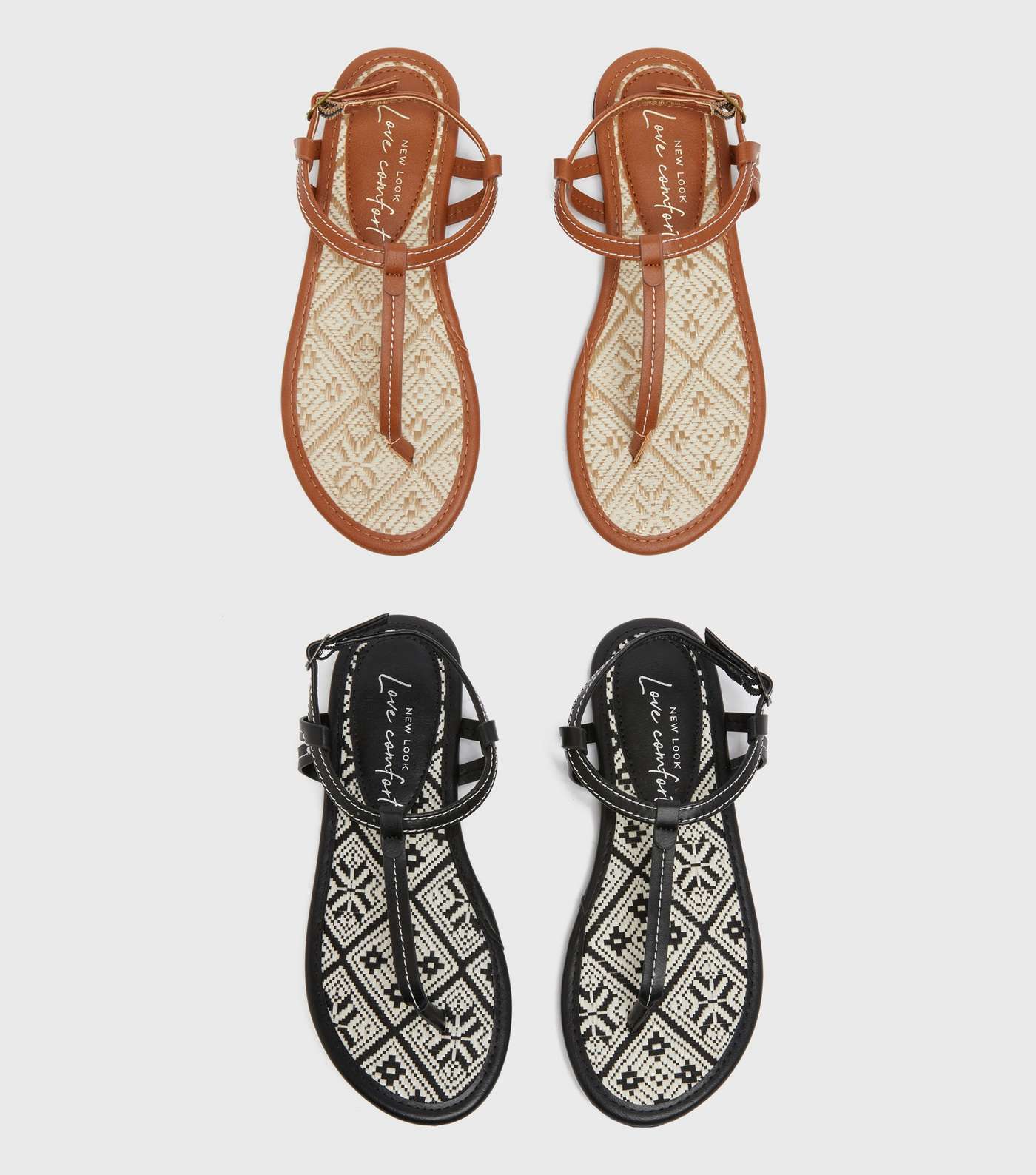 2 Pack Off White Contrast Raffia Flat Sandals