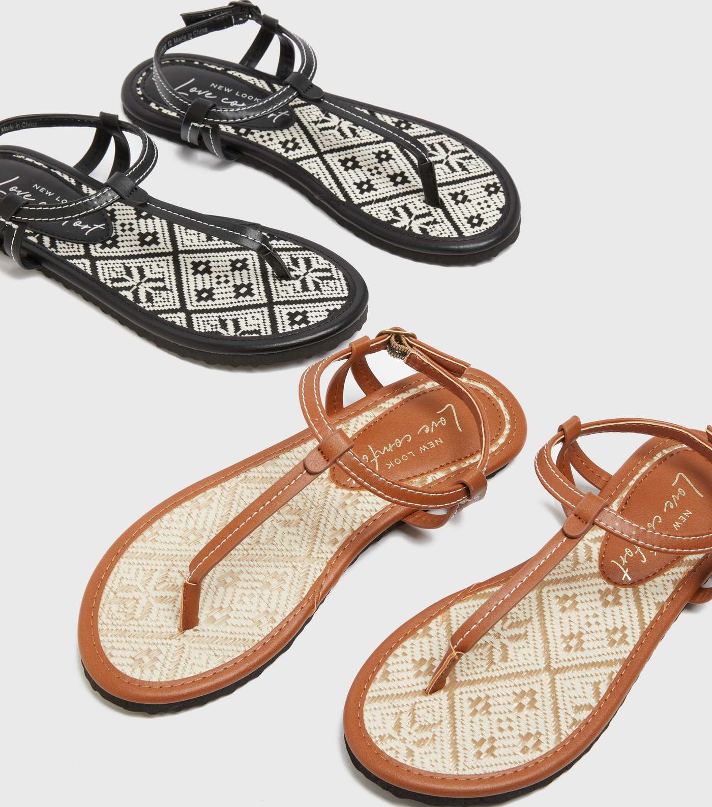 2 Pack Off White Contrast Raffia Flat Sandals Image 3