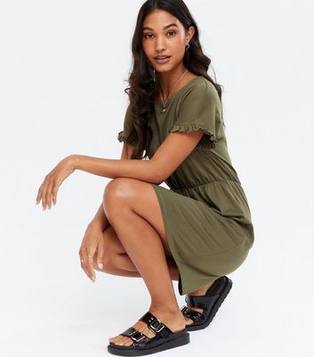 JDY Olive Jersey Frill Sleeve Mini 