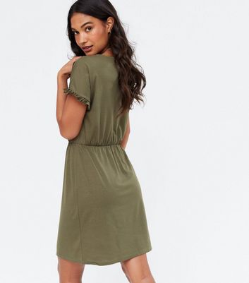 JDY Olive Jersey Frill Sleeve Mini 