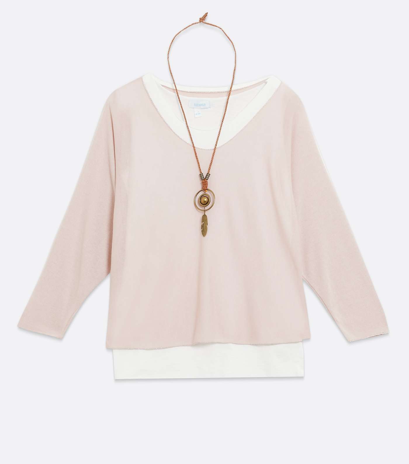 Blue Vanilla Pale Pink 3 in 1 Necklace Batwing Top Image 5