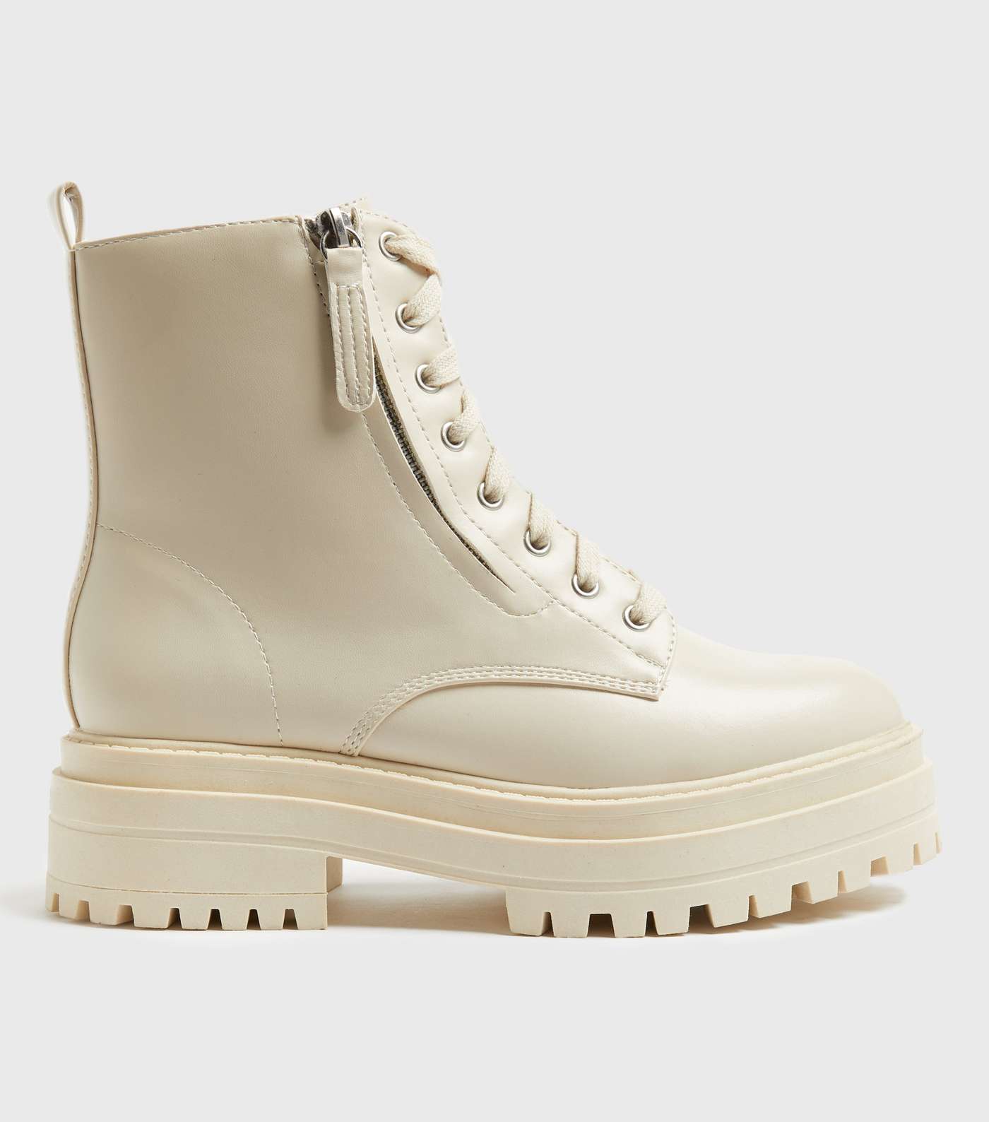 Off White Zip Side Lace Up Chunky Boots