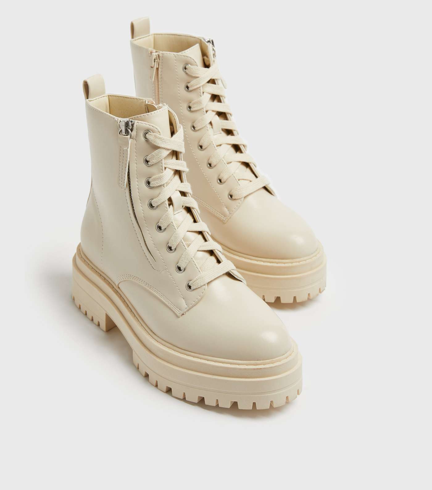Off White Zip Side Lace Up Chunky Boots Image 3