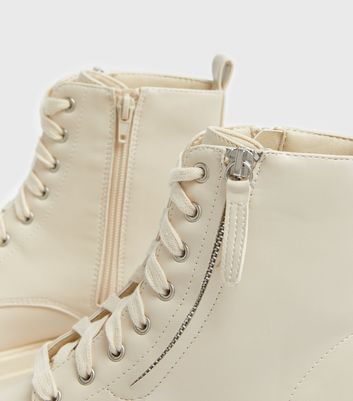 off white zip side lace up chunky boots