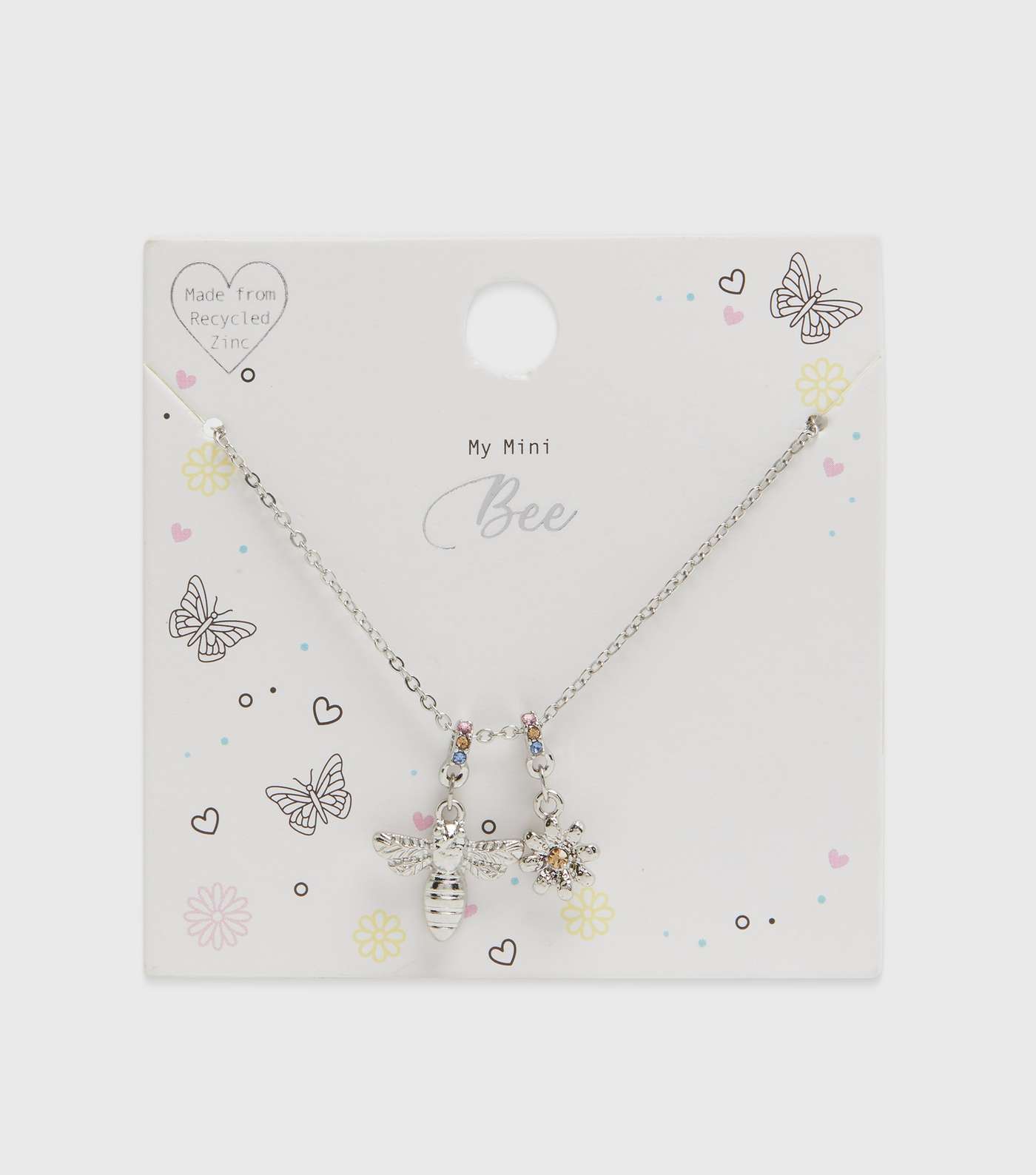 Girls Silver Floral and Bee Pendant Necklace