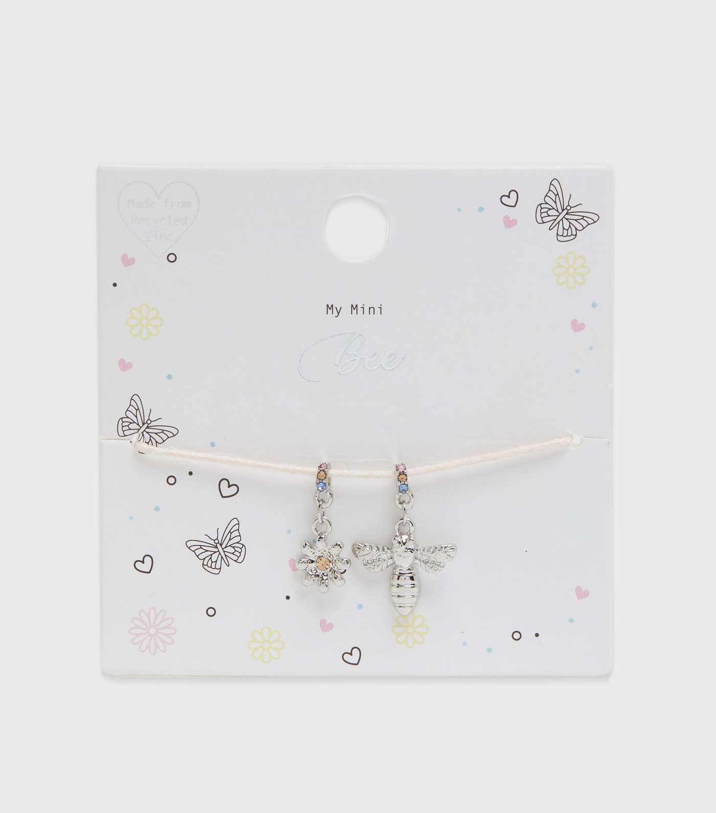 Girls Silver Floral and Bee Pendant Bracelet 