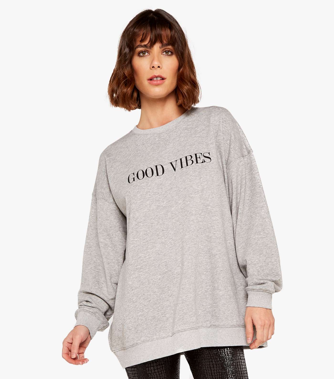 Apricot Grey Good Vibes Logo Oversized Sweatshirt