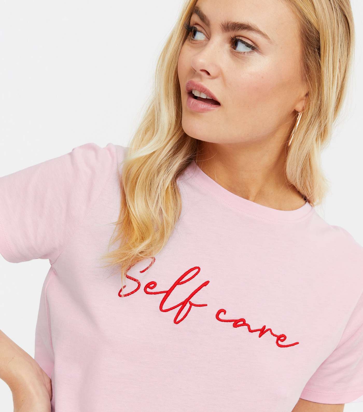 Pink Self Care Embroidered T-Shirt Image 3