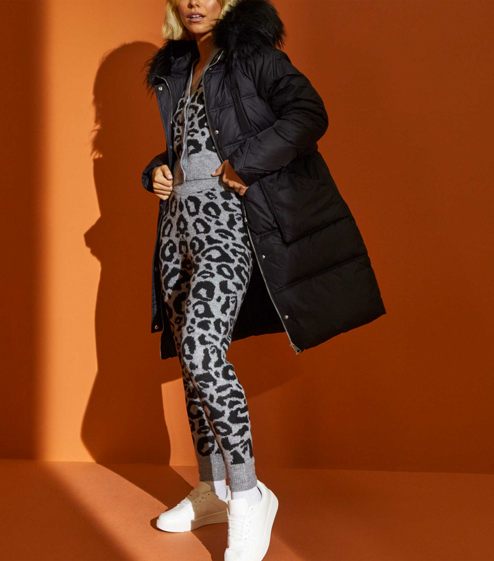 Black Hooded Long Parka Coat