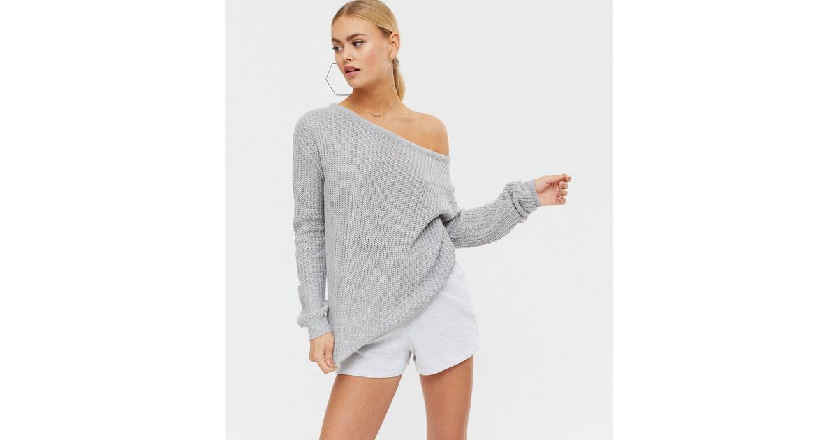 AX Paris Pale Grey Off Shoulder Jumper | New Look