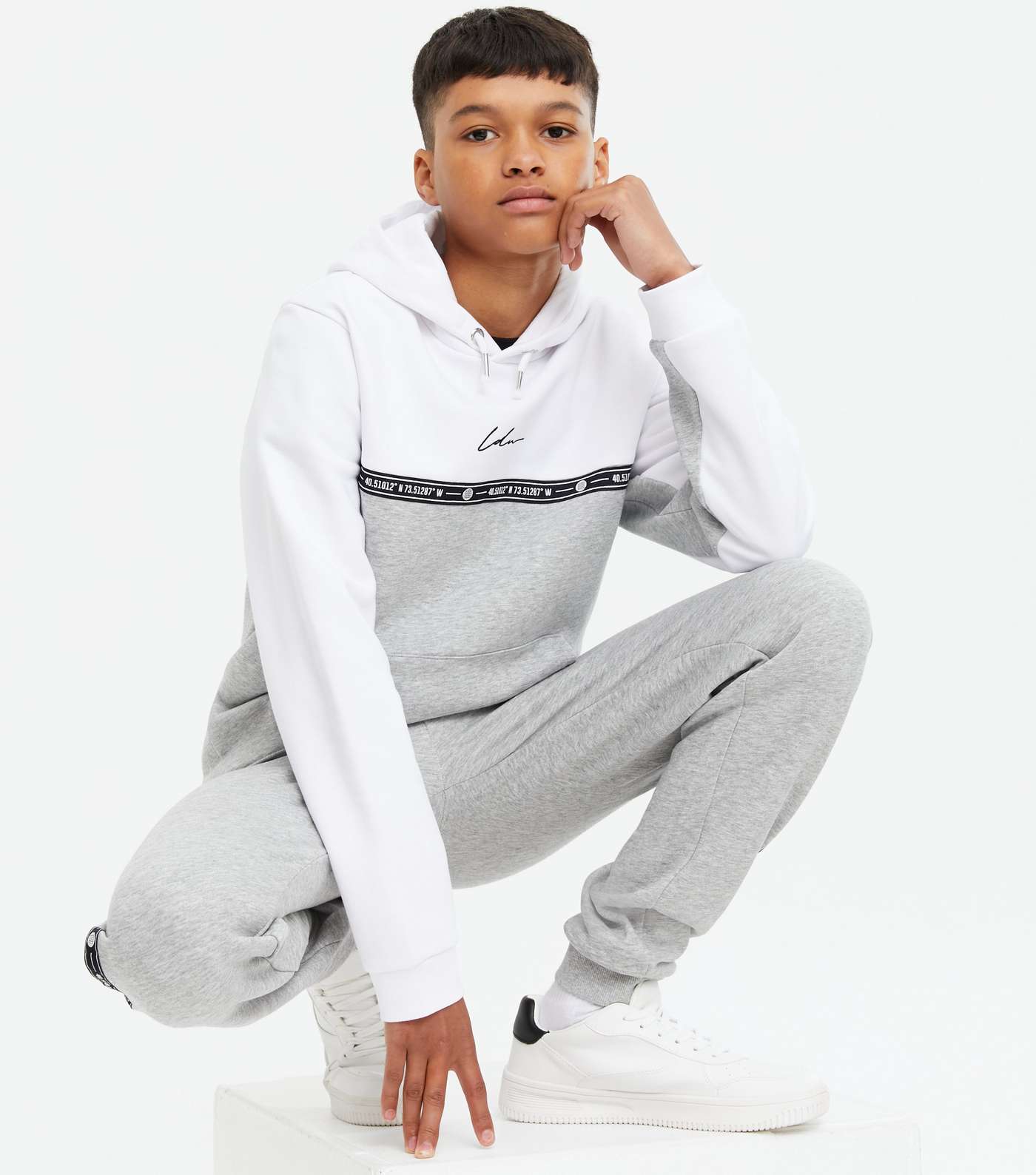 Boys White LDN Embroidered Colour Block Hoodie Image 2