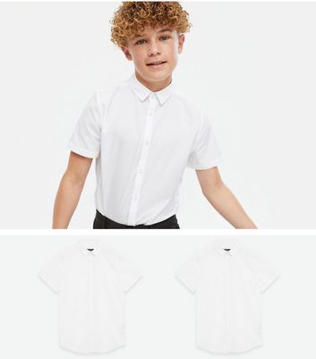Boys 2 Pack White Poplin Short Sleeve Shirts