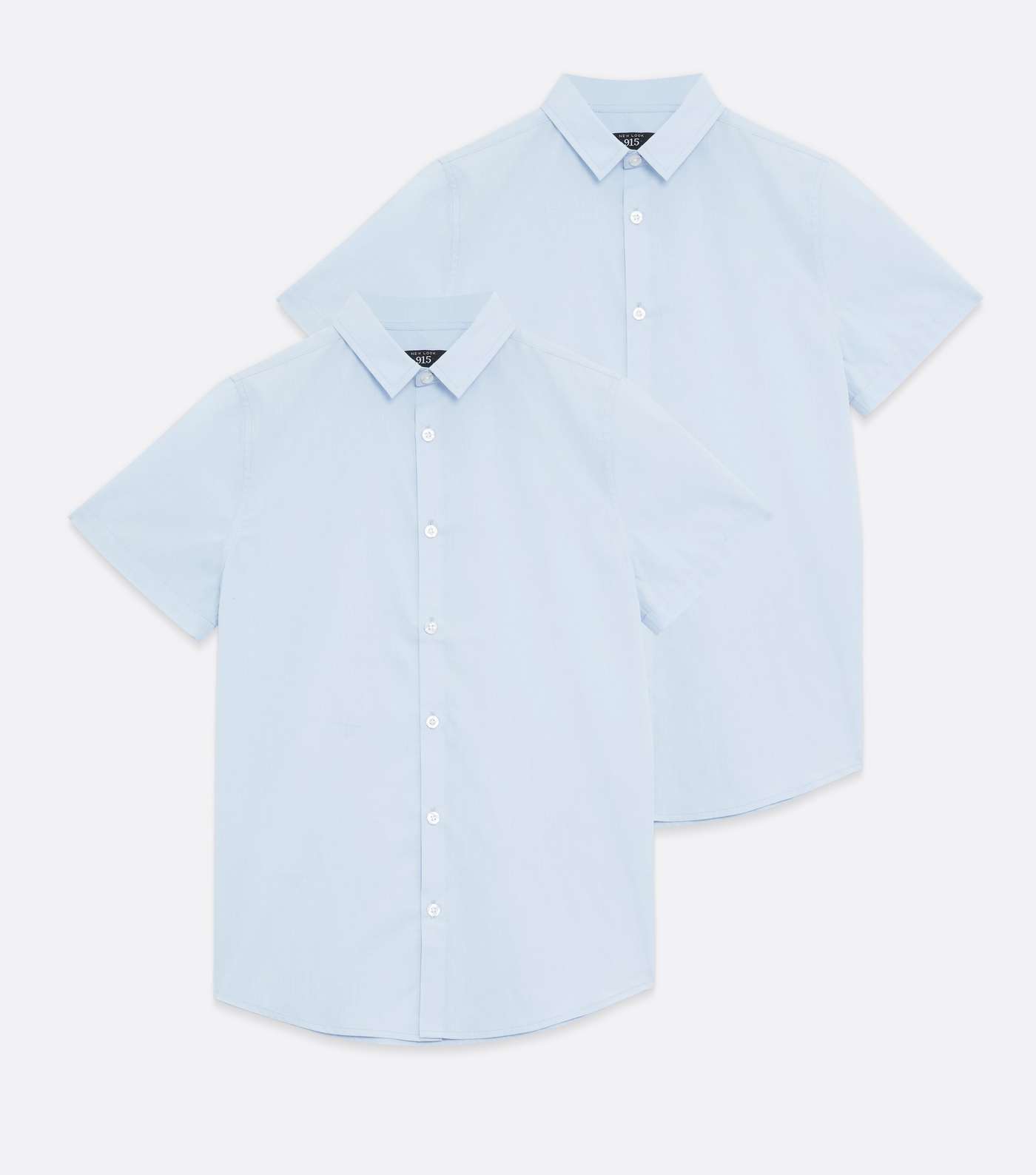 Boys 2 Pack Pale Blue Poplin Short Sleeve Shirts Image 5