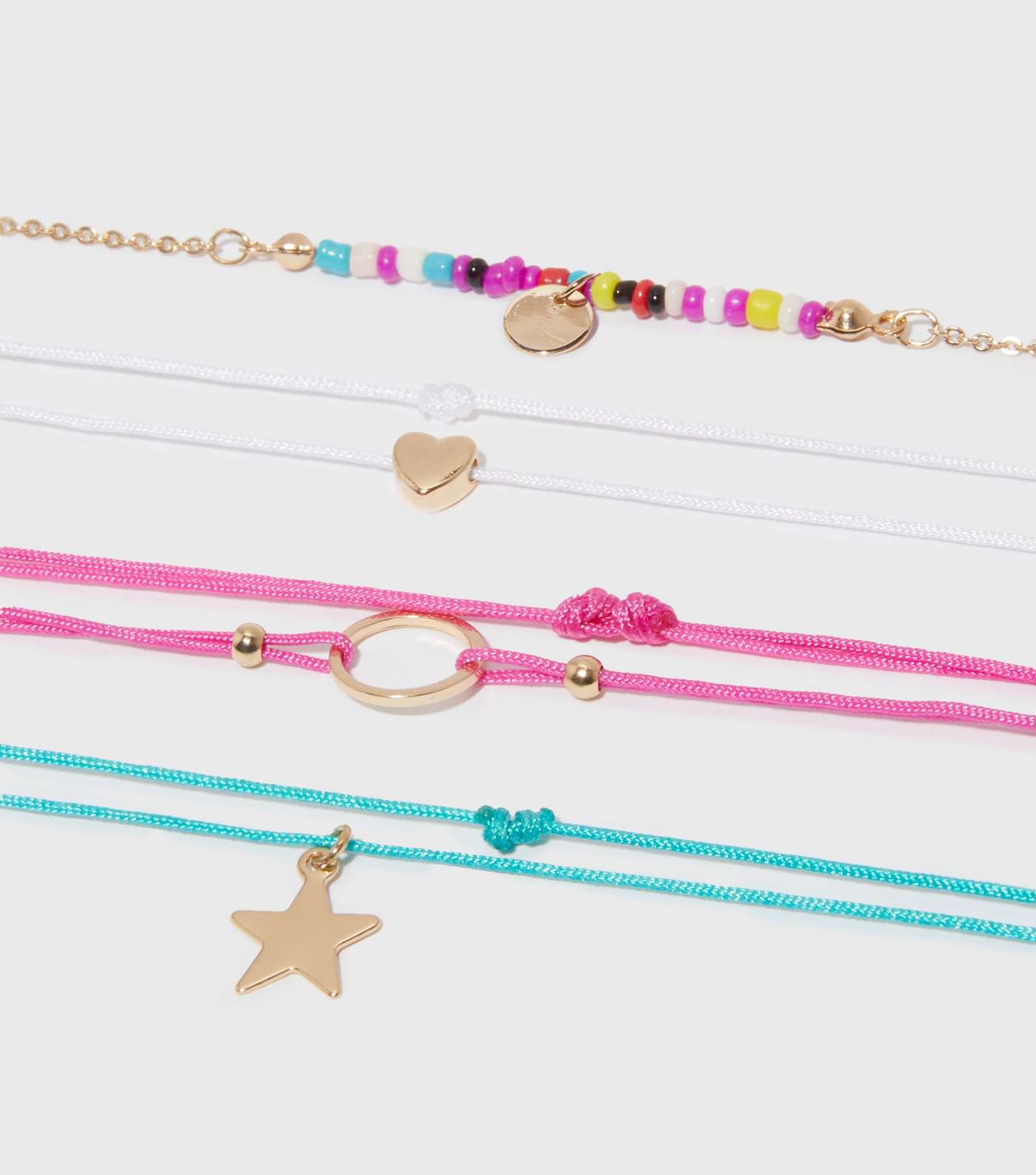 Girls 5 Pack Multicoloured Charm Friendship Bracelets Image 2