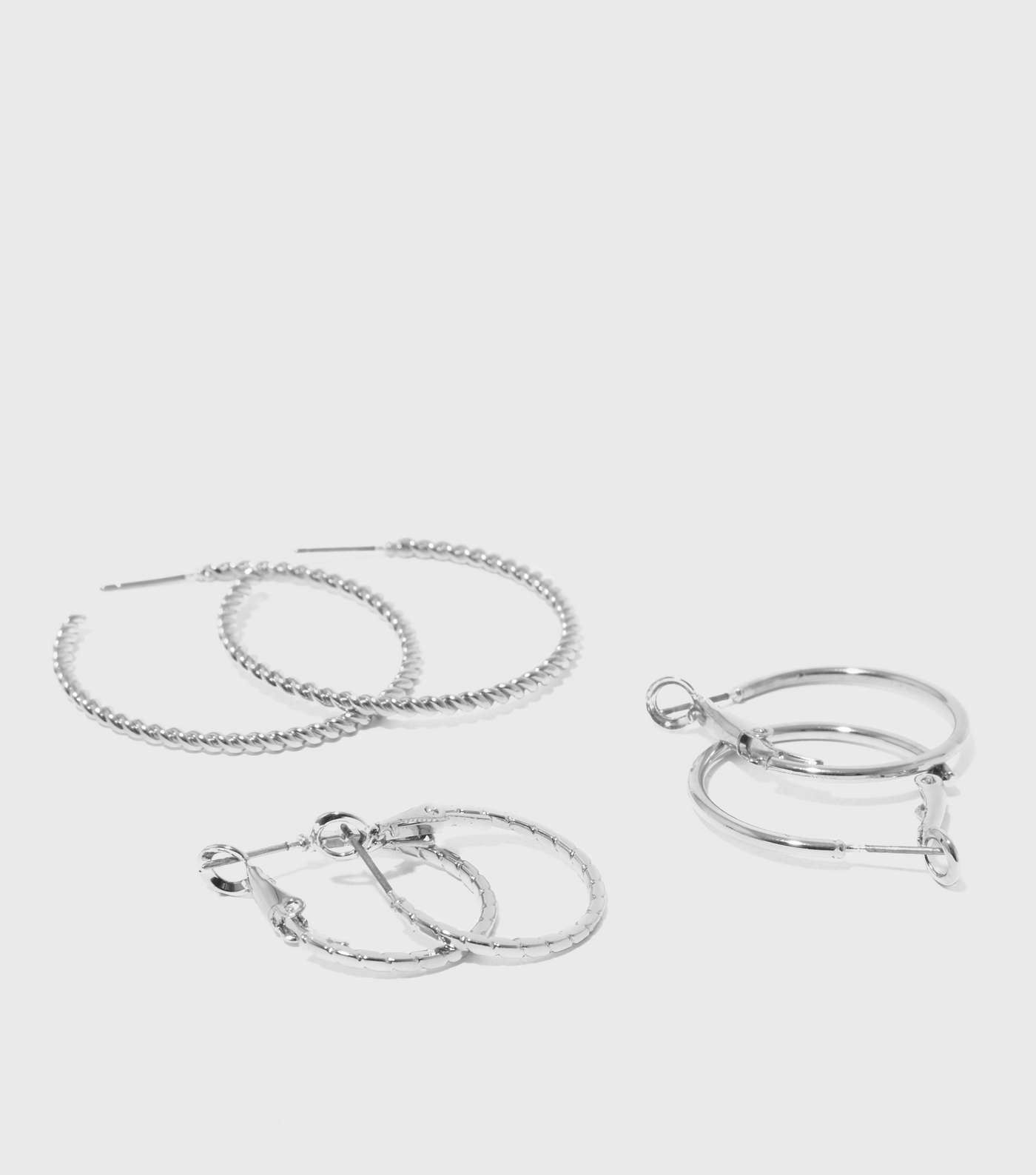 3 Pack Silver Textured Small and Large Hoop Earrings